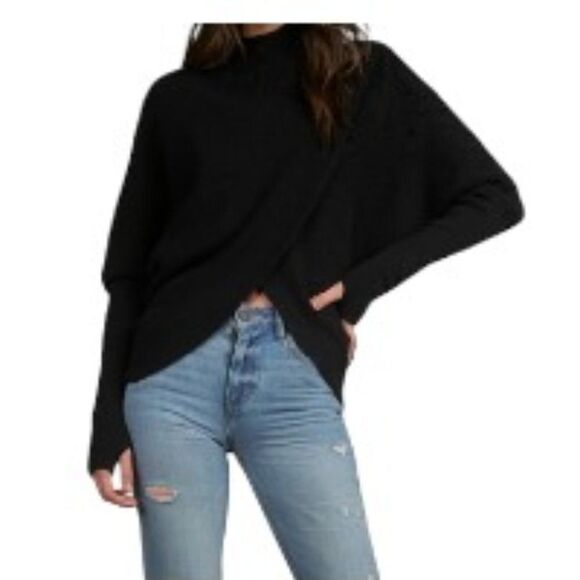 Elan Cross Front Turtleneck Sweater Black Medium NWT - Picture 1 of 1